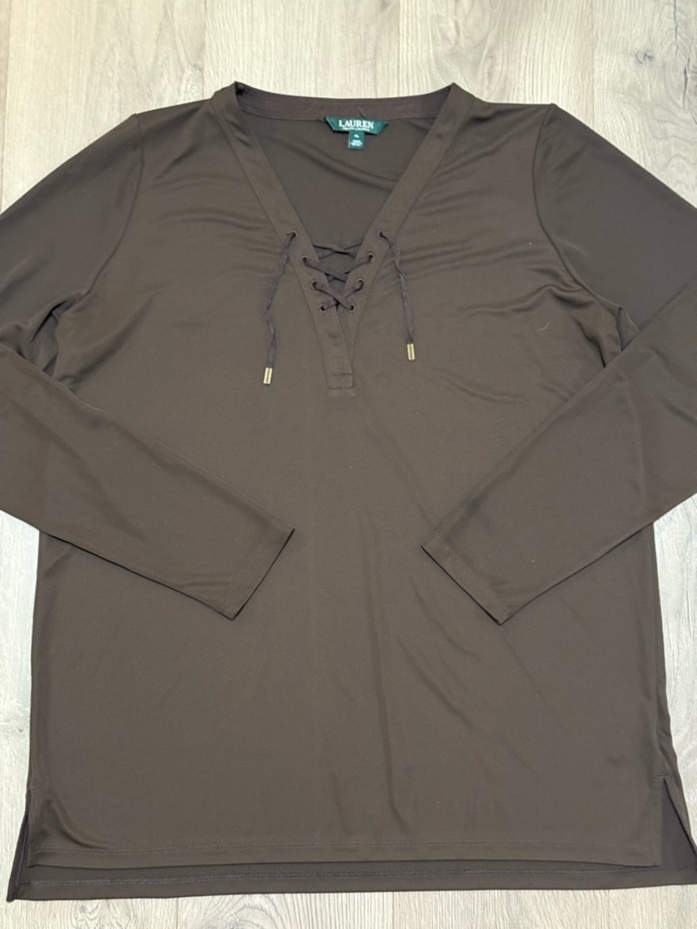 Lauren Ralph Lauren Brown Lace-Up Long Sleeve Top XL